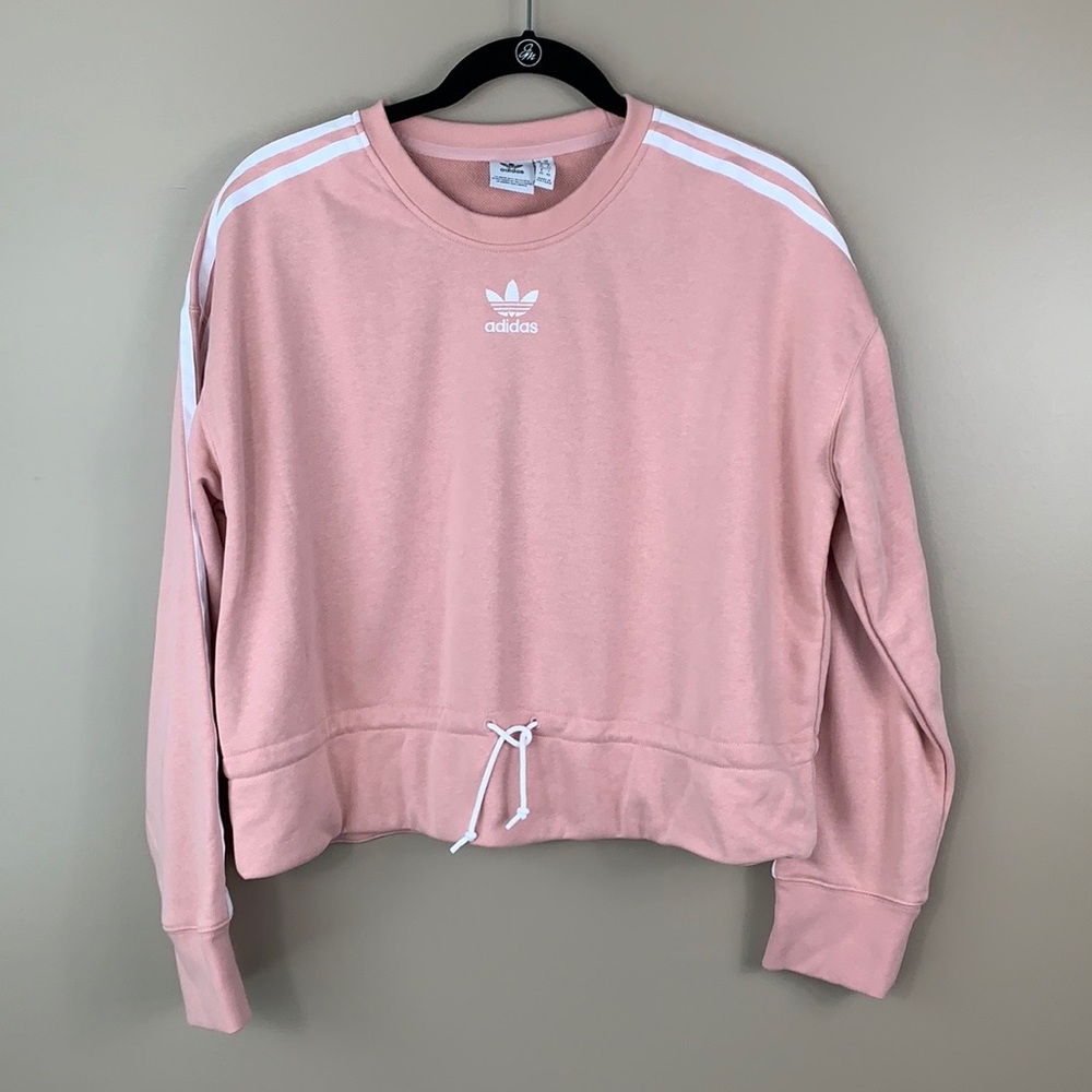 Adidas pink and white cropped sweatshirt sz med